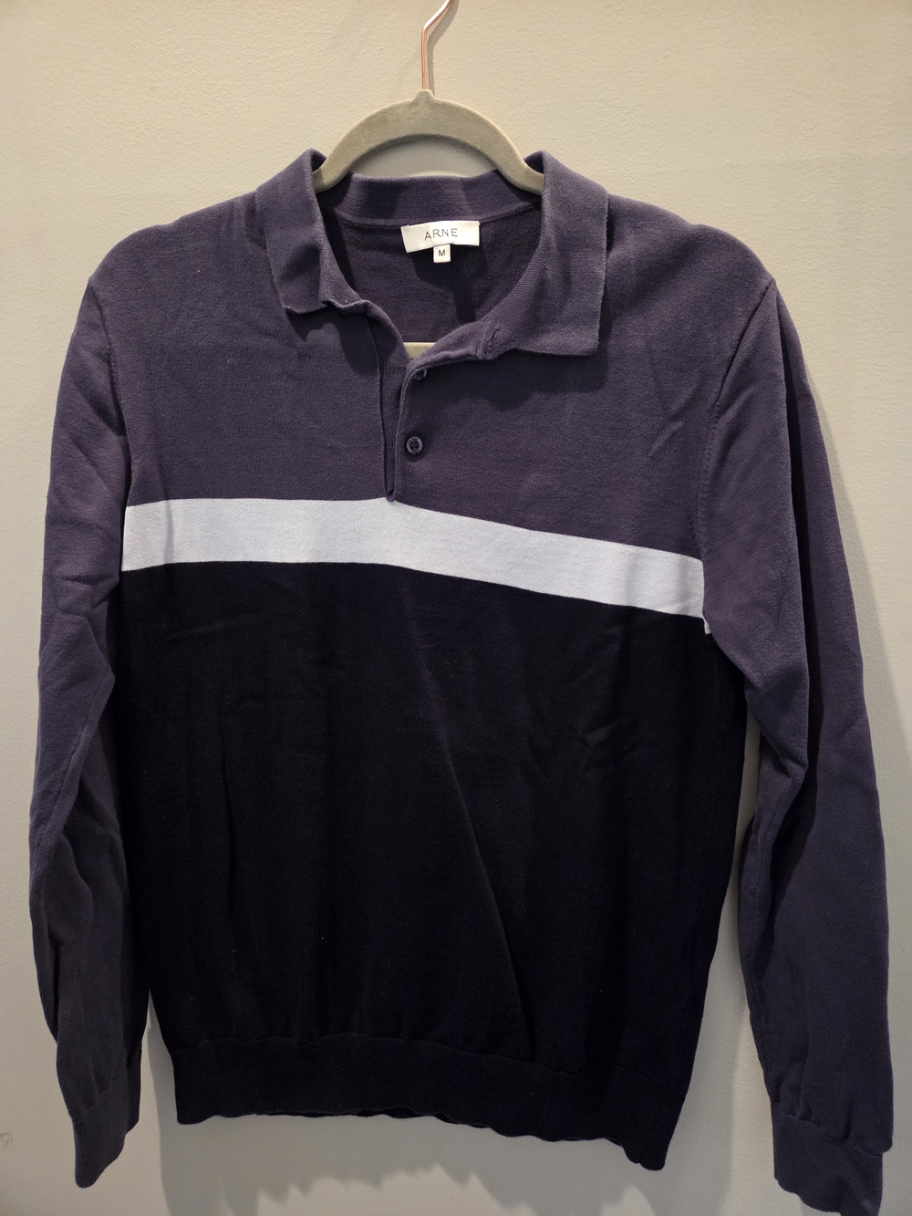 ARNE Colorblock Polo Sweater in Navy, Medium and Light Blue